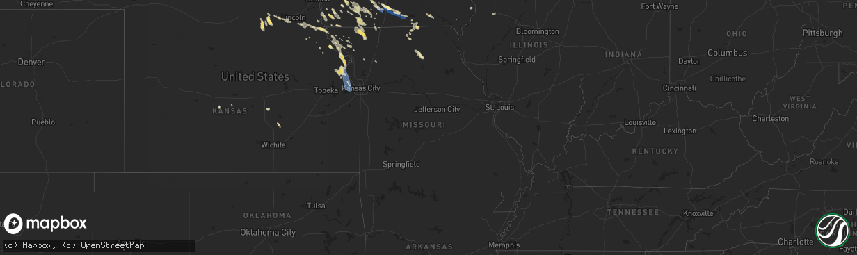 Hail map in Missouri on July 10, 2024