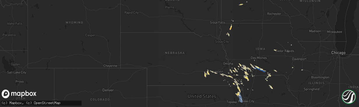 Hail map in Nebraska on July 10, 2024