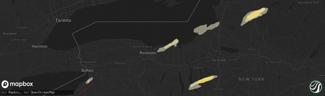 Hail map in Ontario, NY on July 10, 2024