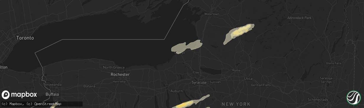 Hail map in Oswego, NY on July 10, 2024