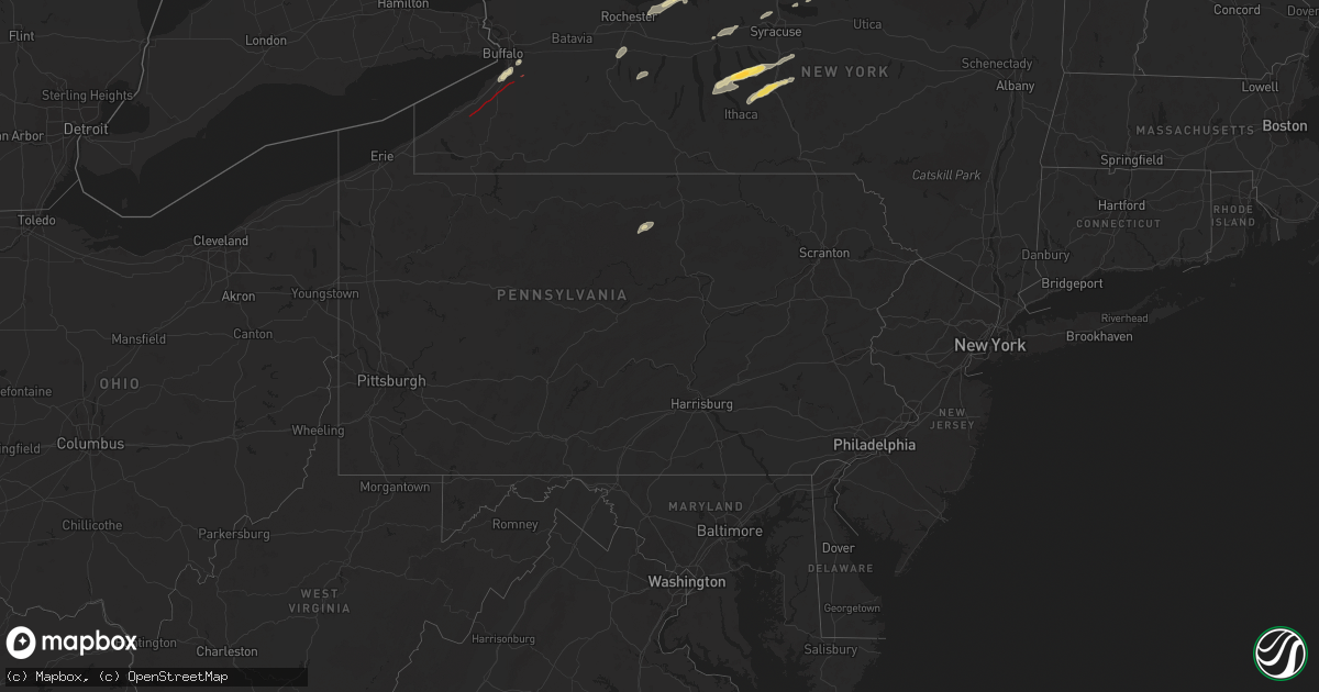 Hail map in Pennsylvania on July 10, 2024