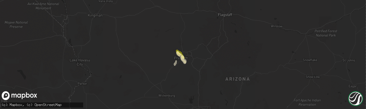 Hail map in Prescott, AZ on July 10, 2024