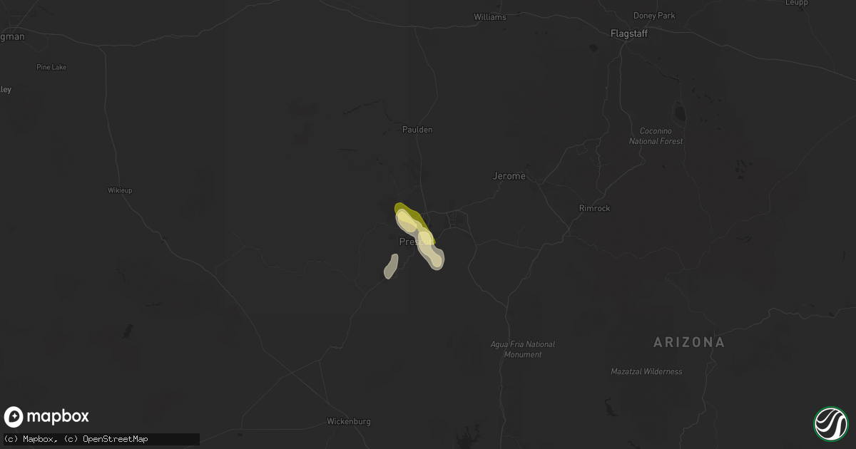 Hail map in Prescott, AZ on July 10, 2024