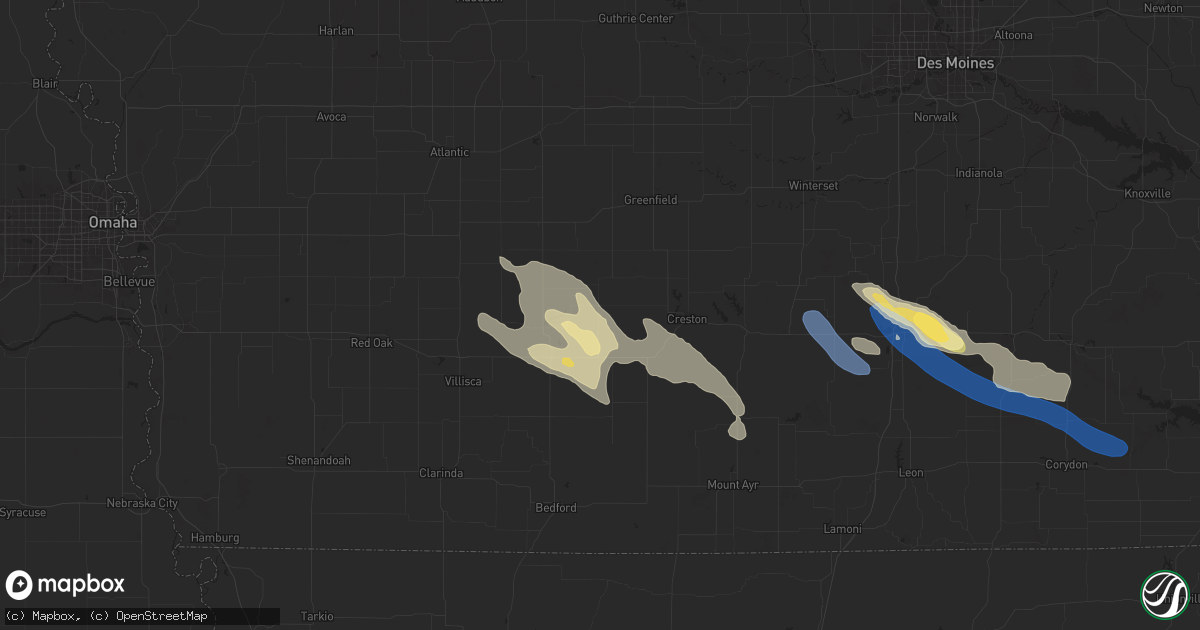 Hail map in Prescott, IA on July 10, 2024