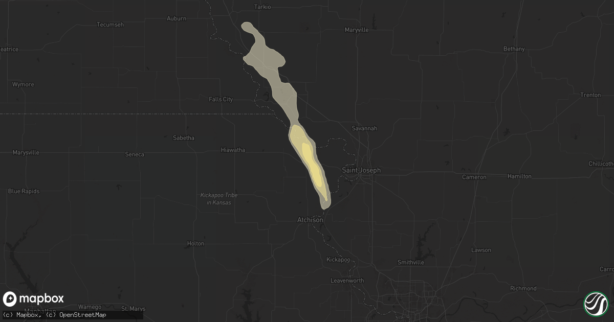 Hail map in Troy, KS on July 10, 2024