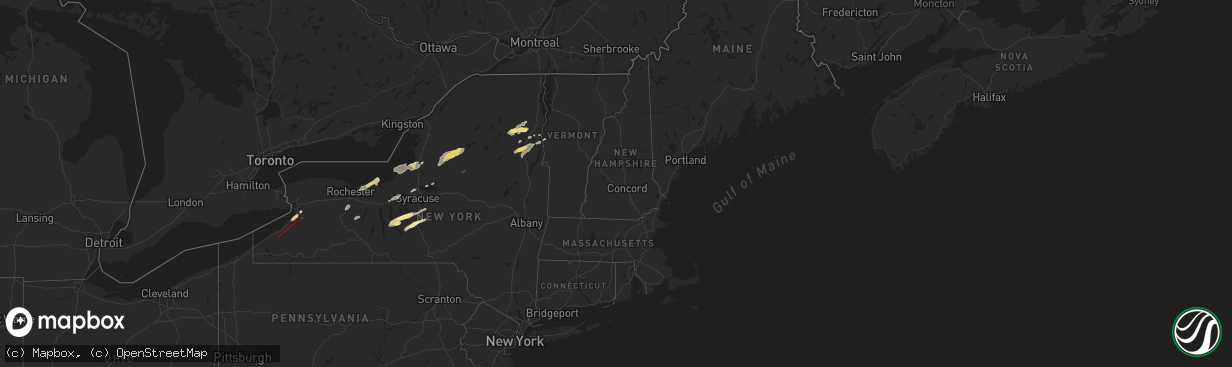 Hail map in Vermont on July 10, 2024