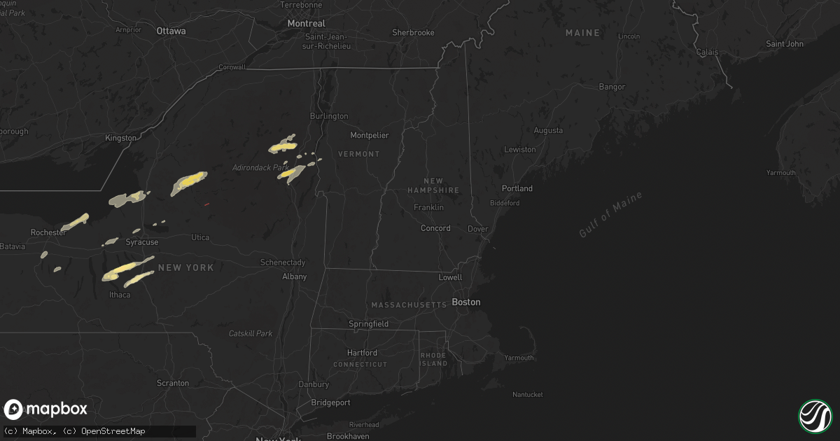 Hail map in Vermont on July 10, 2024