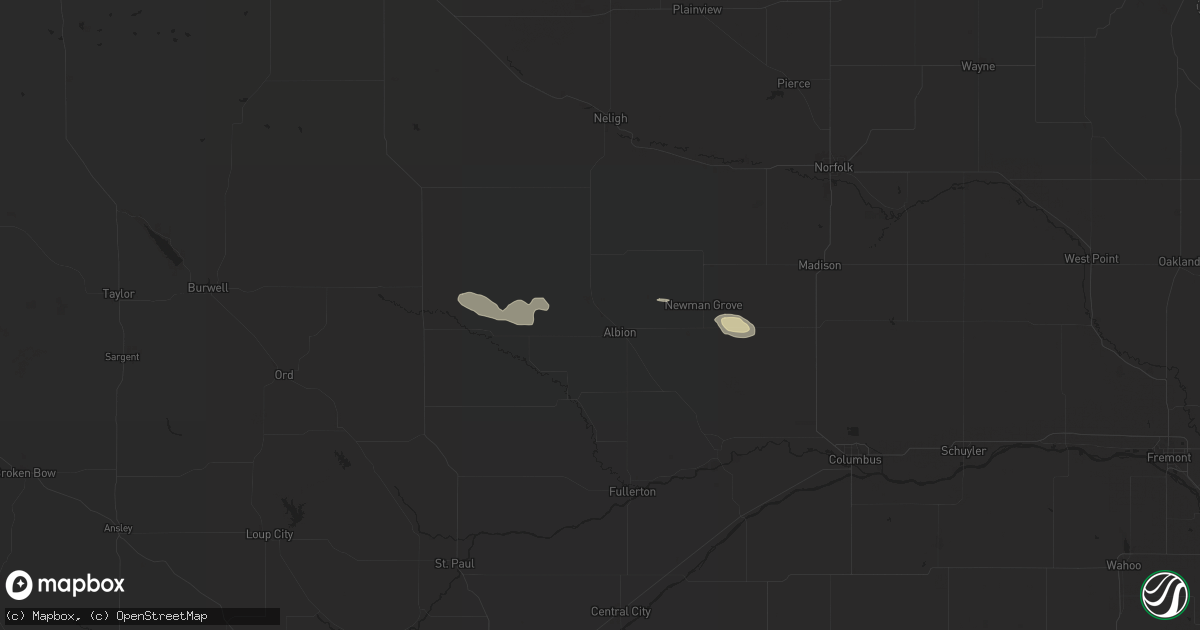 Hail map in Albion, NE on July 10, 2025