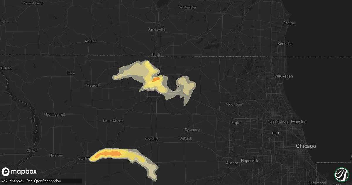 Hail map in Belvidere, IL on July 10, 2025