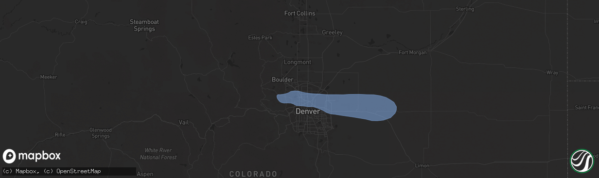 Hail map in Broomfield, CO on July 10, 2025