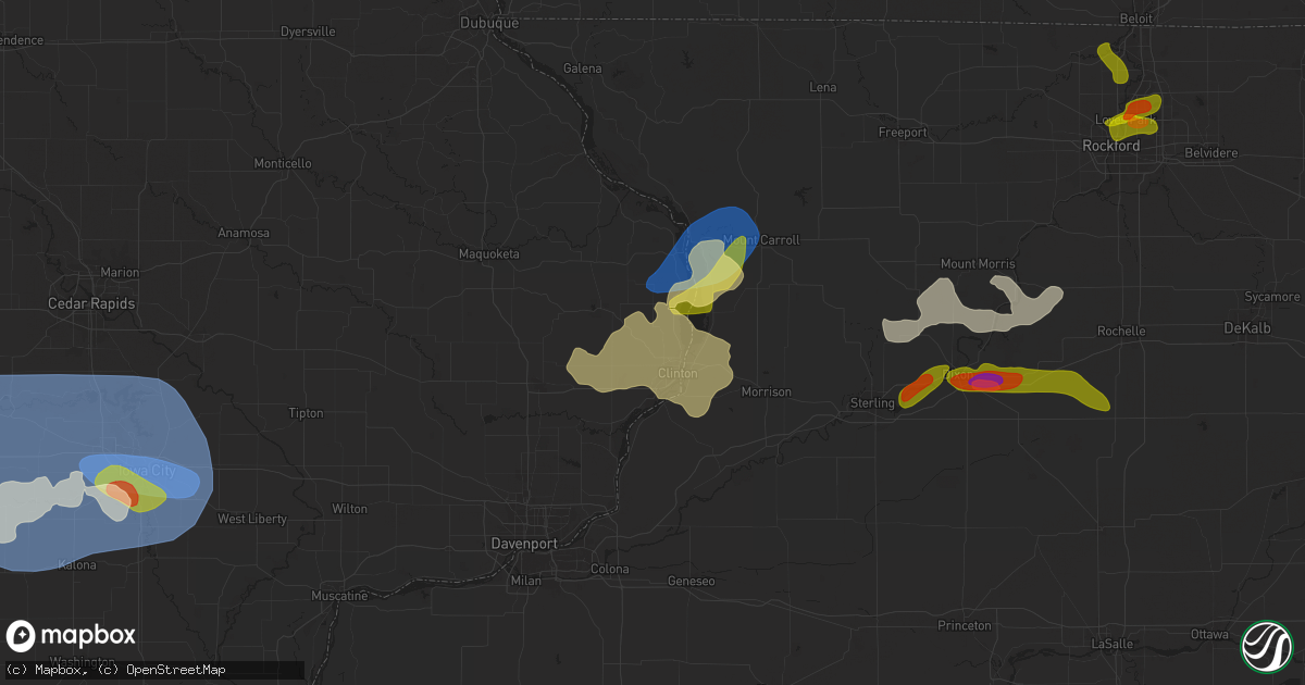 Hail map in Clinton, IA on July 10, 2025