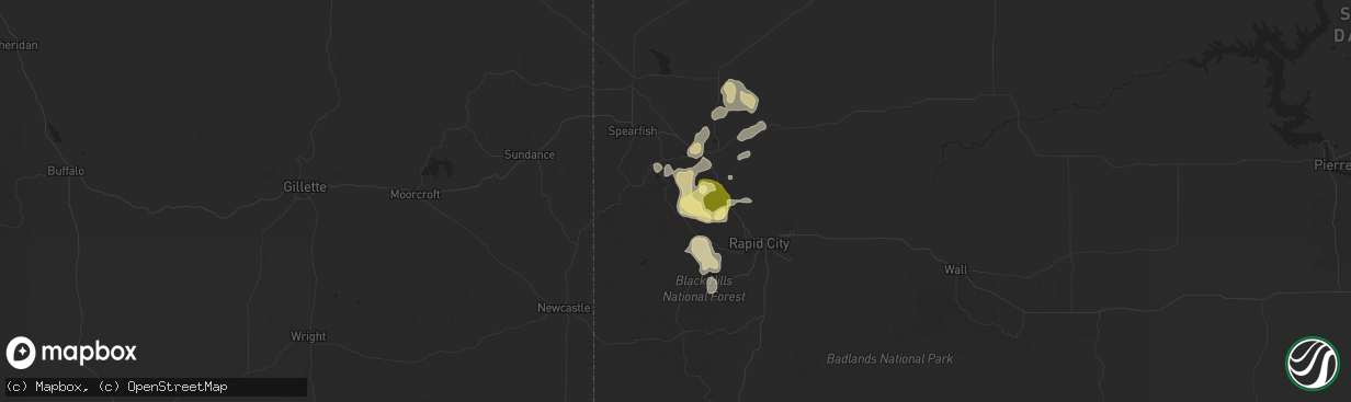 Hail map in Deadwood, SD on July 10, 2025