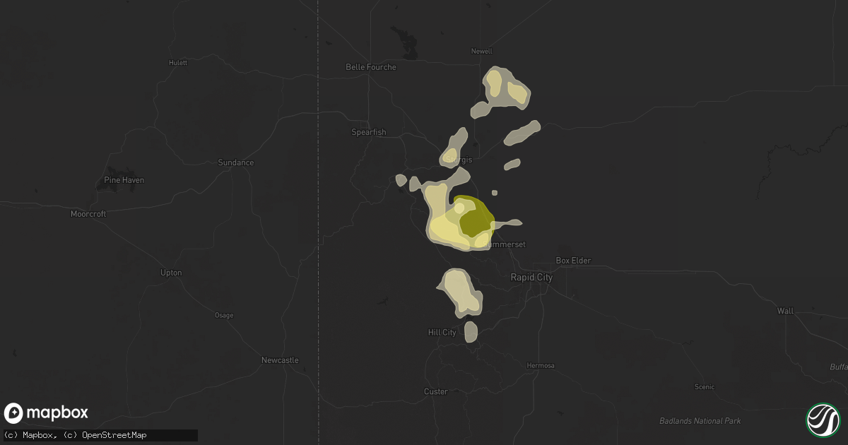 Hail map in Deadwood, SD on July 10, 2025