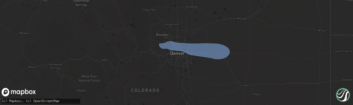 Hail map in Denver, CO on July 10, 2025