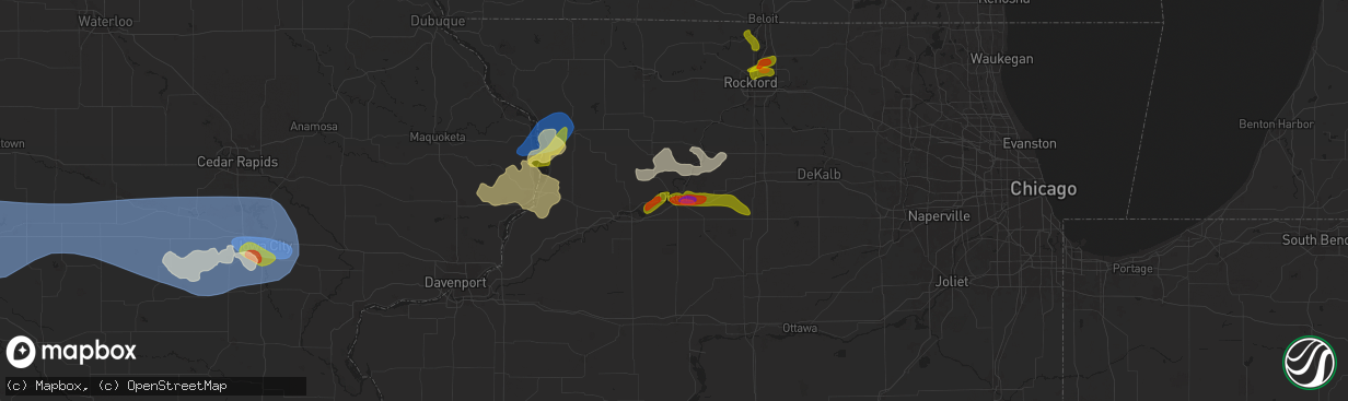 Hail map in Dixon, IL on July 10, 2025