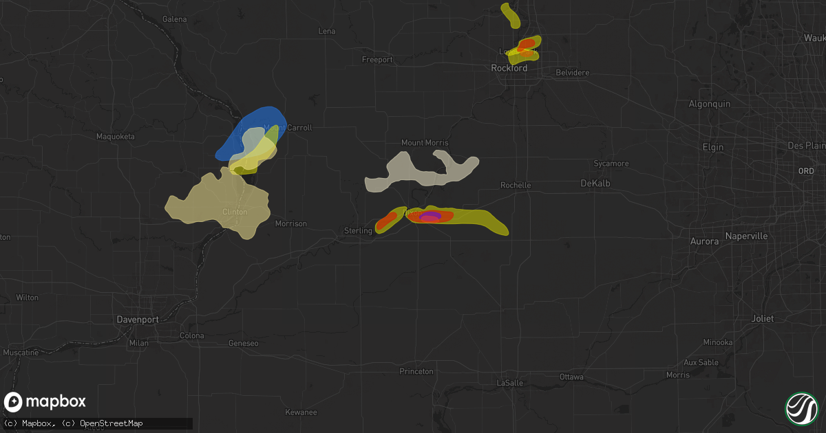 Hail map in Dixon, IL on July 10, 2025