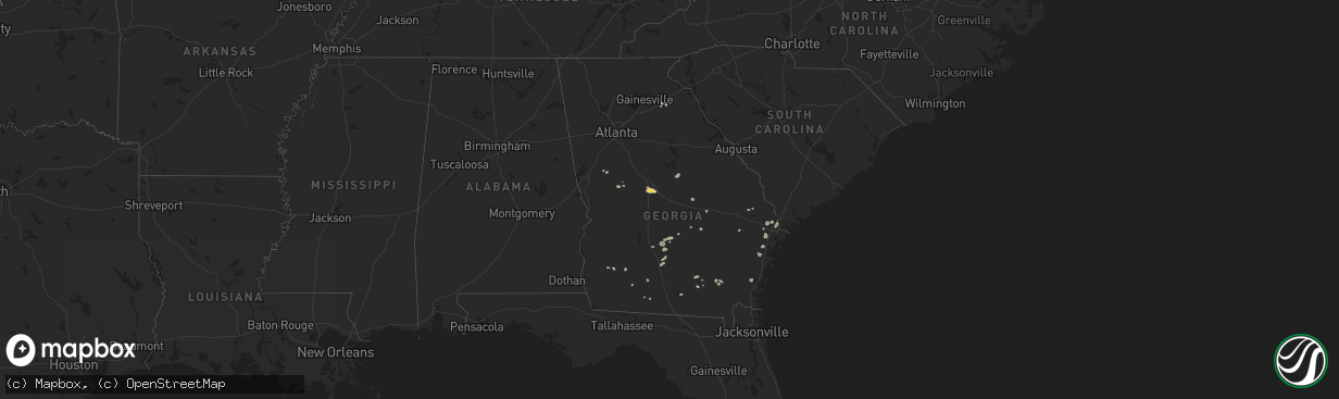 Hail map in Georgia on July 10, 2025