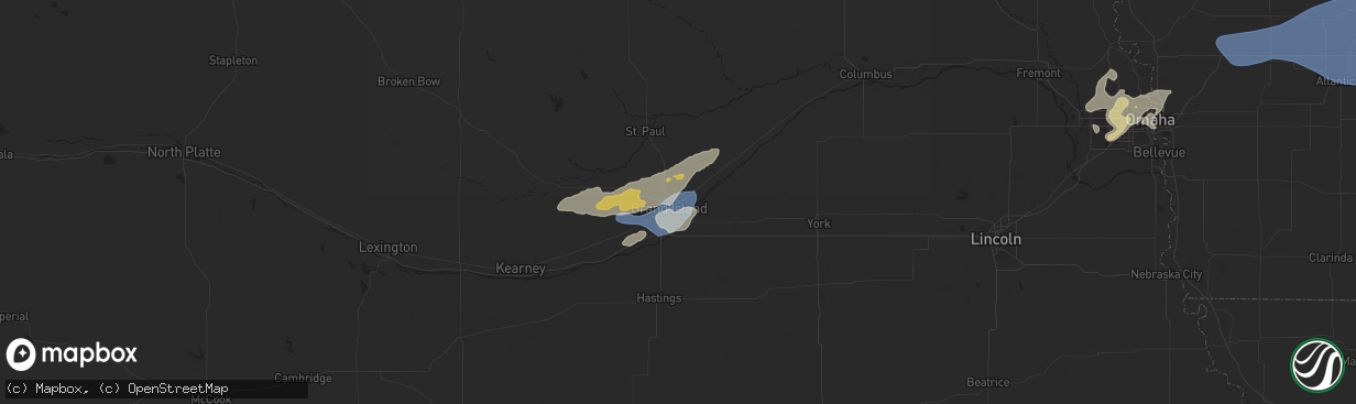 Hail map in Grand Island, NE on July 10, 2025