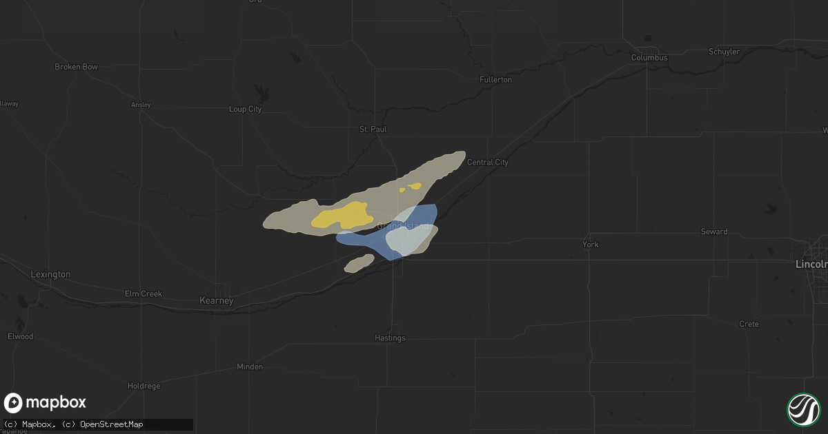 Hail map in Grand Island, NE on July 10, 2025