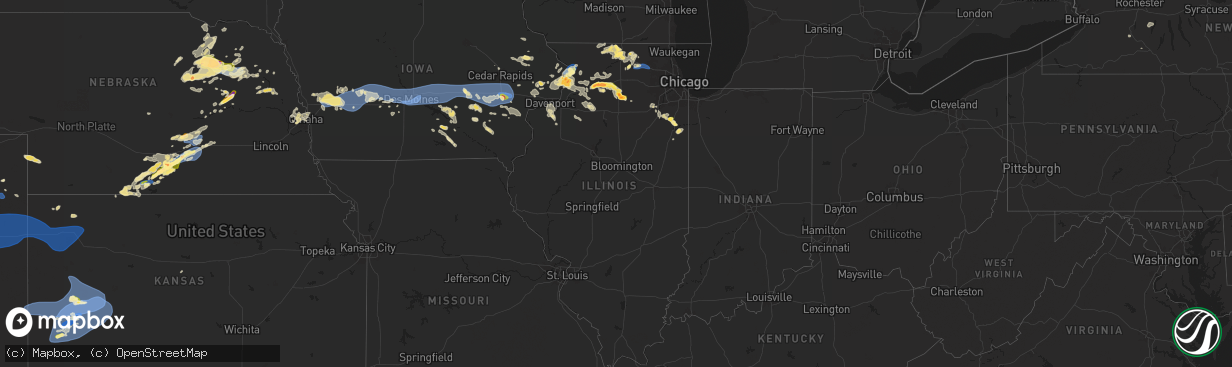 Hail map in Illinois on July 10, 2025