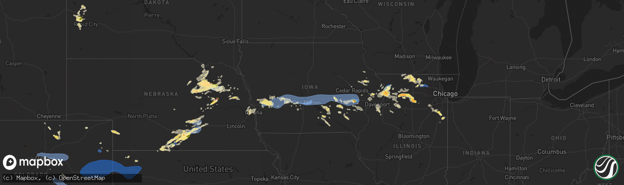 Hail map in Iowa on July 10, 2025