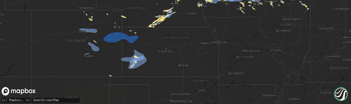 Hail map in Kansas on July 10, 2025