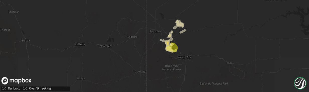 Hail map in Lead, SD on July 10, 2025