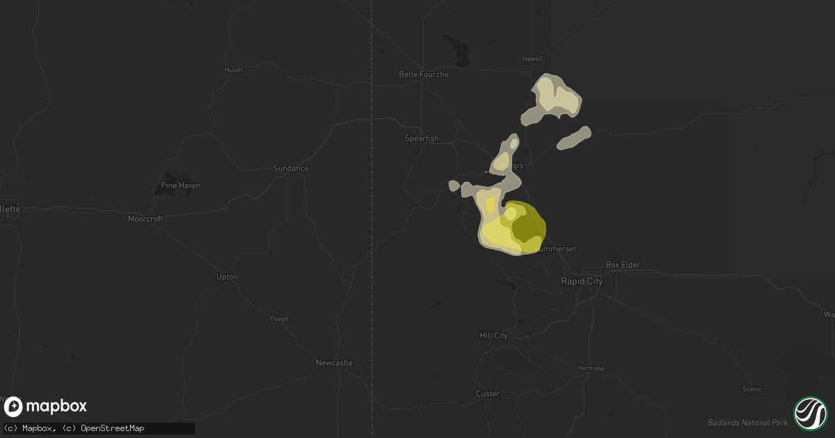 Hail map in Lead, SD on July 10, 2025