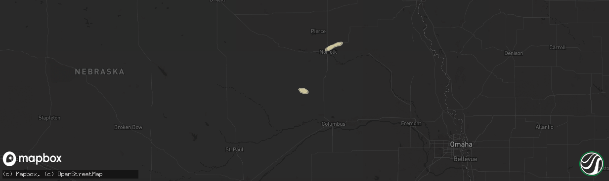 Hail map in Lindsay, NE on July 10, 2025