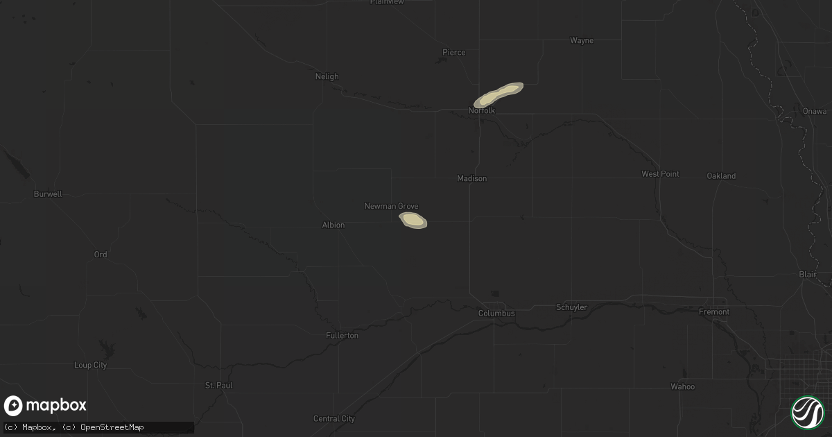 Hail map in Lindsay, NE on July 10, 2025