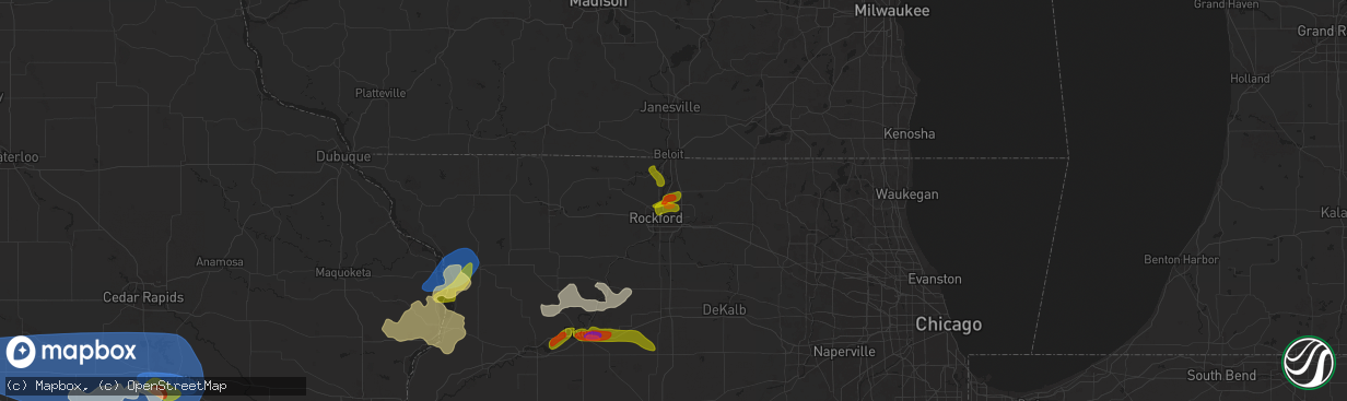 Hail map in Loves Park, IL on July 10, 2025