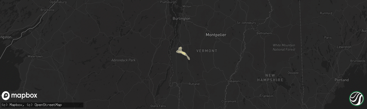 Hail map in Middlebury, VT on July 10, 2025