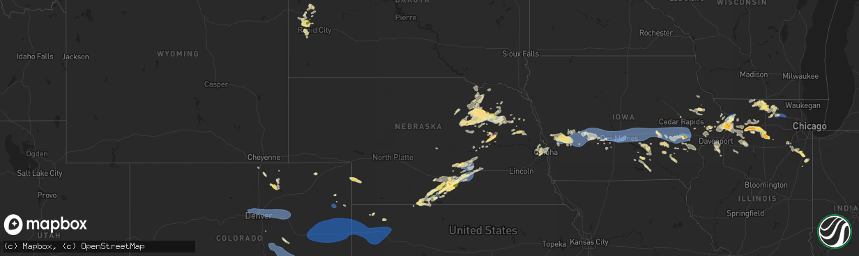 Hail map in Nebraska on July 10, 2025