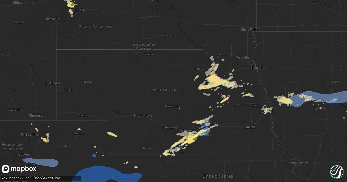 Hail map in Nebraska on July 10, 2025