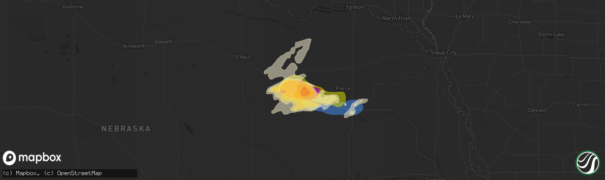 Hail map in Neligh, NE on July 10, 2025