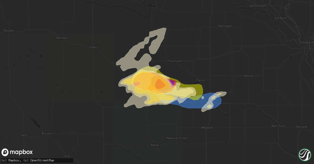 Hail map in Neligh, NE on July 10, 2025