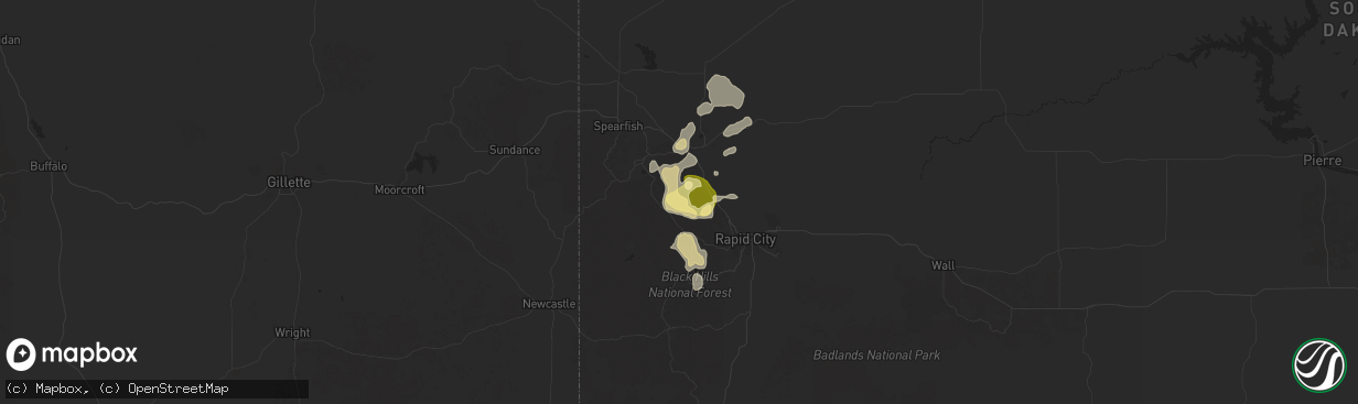 Hail map in Nemo, SD on July 10, 2025