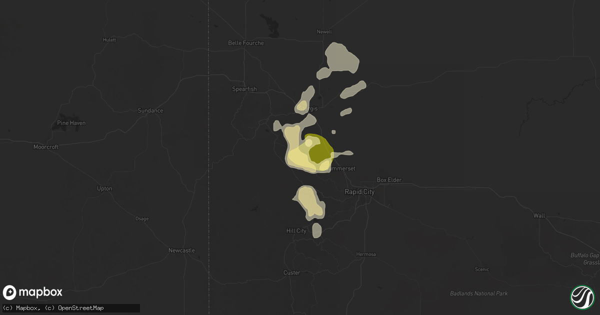 Hail map in Nemo, SD on July 10, 2025