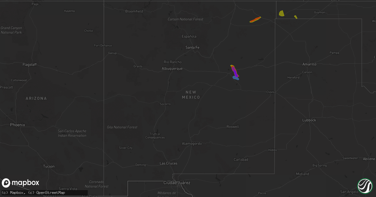 Hail map in New Mexico on July 10, 2025