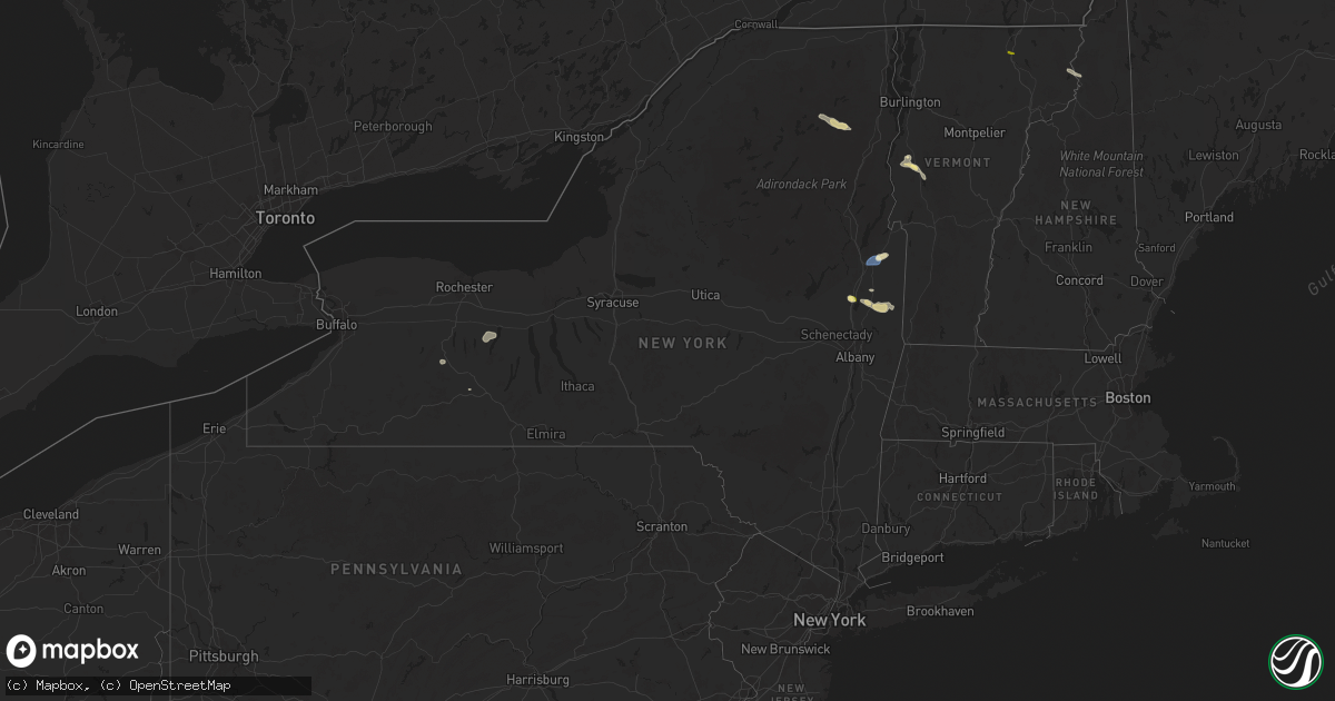 Hail map in New York on July 10, 2025