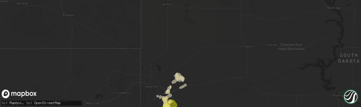 Hail map in Newell, SD on July 10, 2025