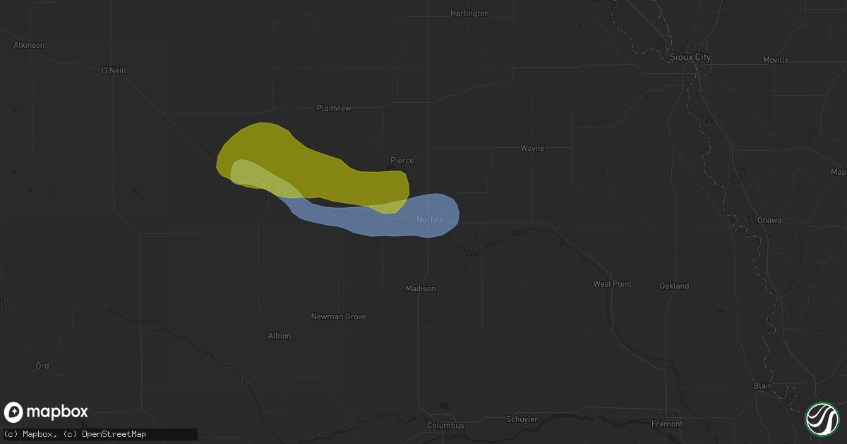 Hail map in Norfolk, NE on July 10, 2025
