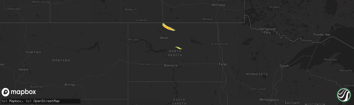 Hail map in North Dakota on July 10, 2025