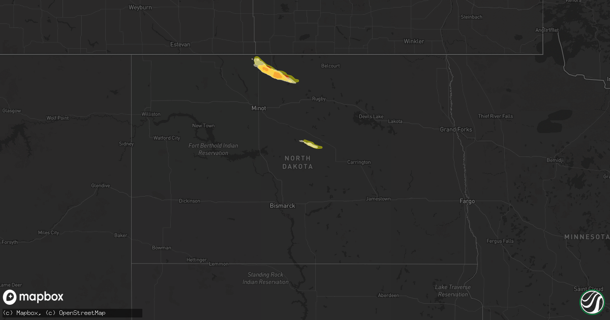 Hail map in North Dakota on July 10, 2025