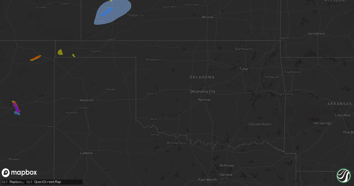 Hail map in Oklahoma on July 10, 2025