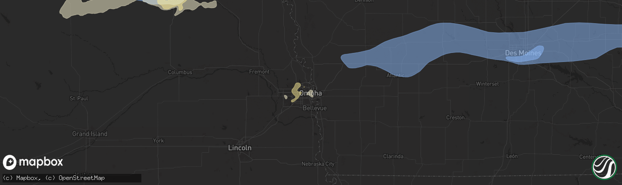 Hail map in Omaha, NE on July 10, 2025