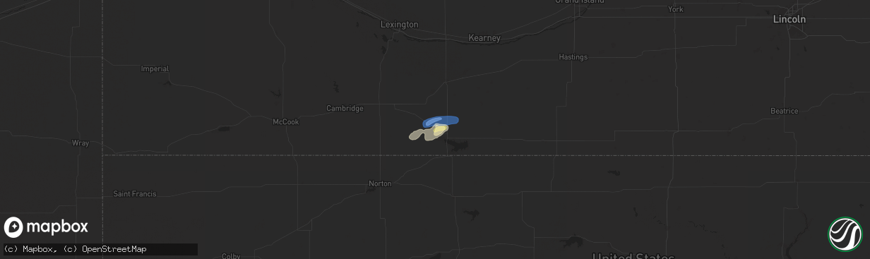 Hail map in Orleans, NE on July 10, 2025