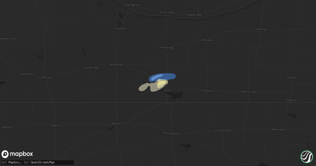 Hail map in Orleans, NE on July 10, 2025