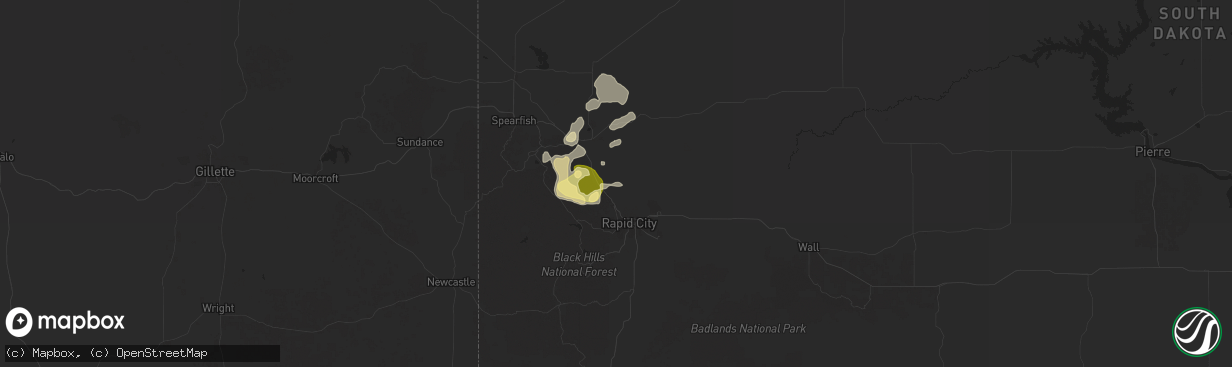 Hail map in Piedmont, SD on July 10, 2025