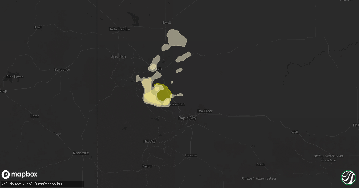 Hail map in Piedmont, SD on July 10, 2025